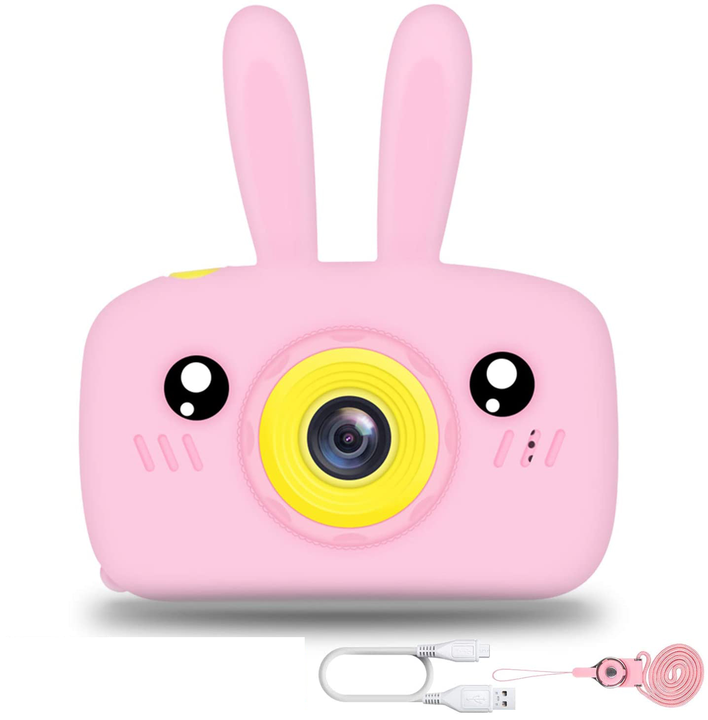 HD 1080P Digital Camera with Video Recorder Camcorder and Games TOYS for Children (Pink Rabbit)